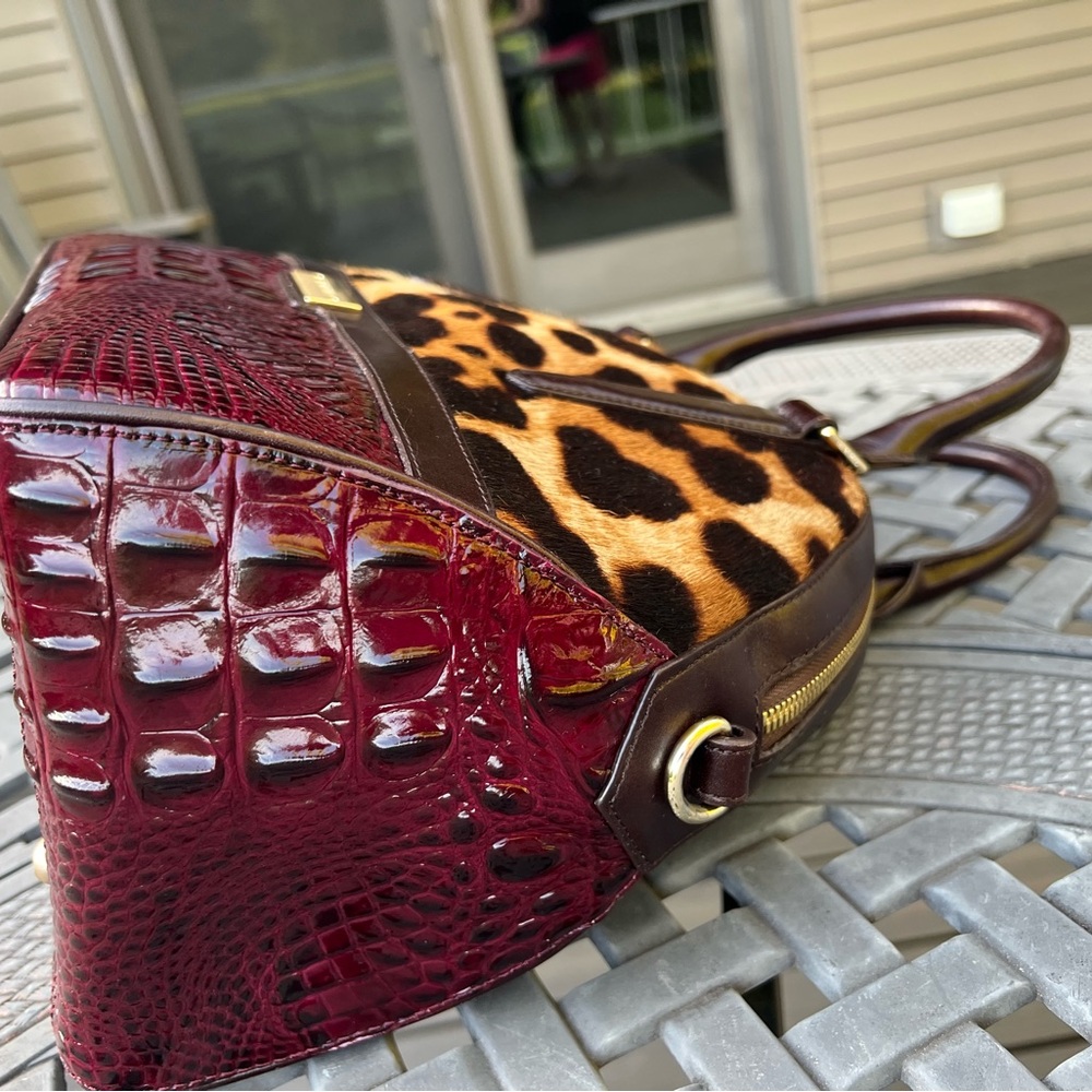 Brahmin Hudson Wine Granada Leopard Satchel - Picture 7 of 16